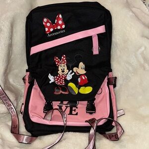 Womens/Girls Mickey and Minnie Mouse Black and Pink Backpack